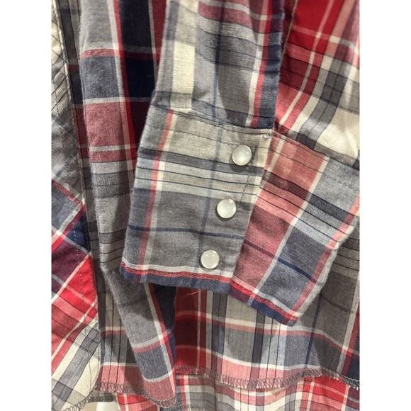 Wrangler Wrancher Long Sleeve Plaid Button Up Pearl Snap Size 3x Red Grey Blue - Picture 3 of 4